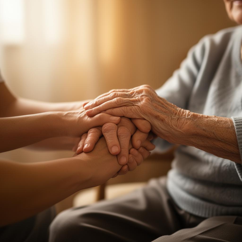 Hands of caregiver and patient